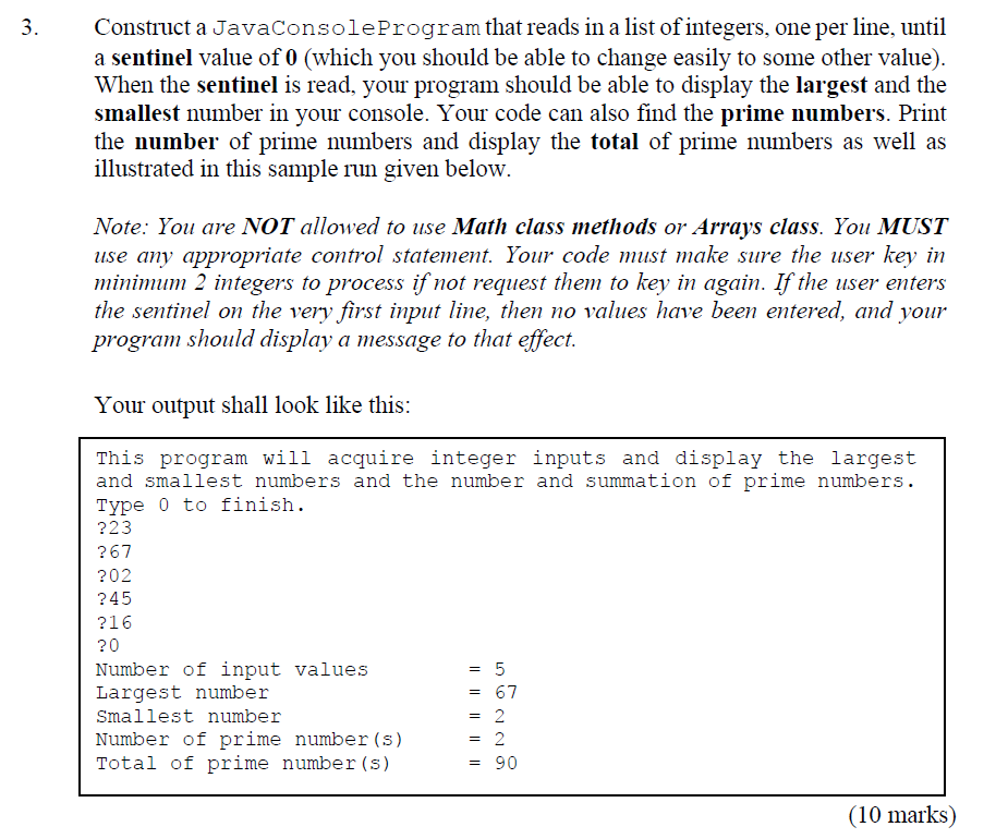 Solved 3. Construct a JavaConsole Program that reads in a | Chegg.com