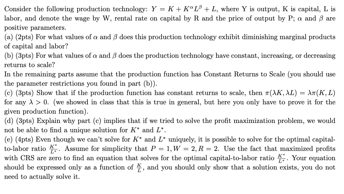 Solved Consider the following production technology: | Chegg.com