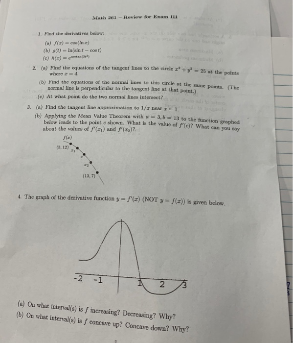 Math 261 - Review for Exam 111 1. Find the | Chegg.com