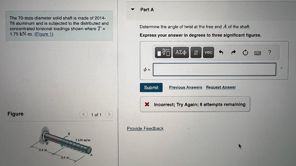Solved The 70-mm-diameter solid shaft is made of 2014T6 | Chegg.com