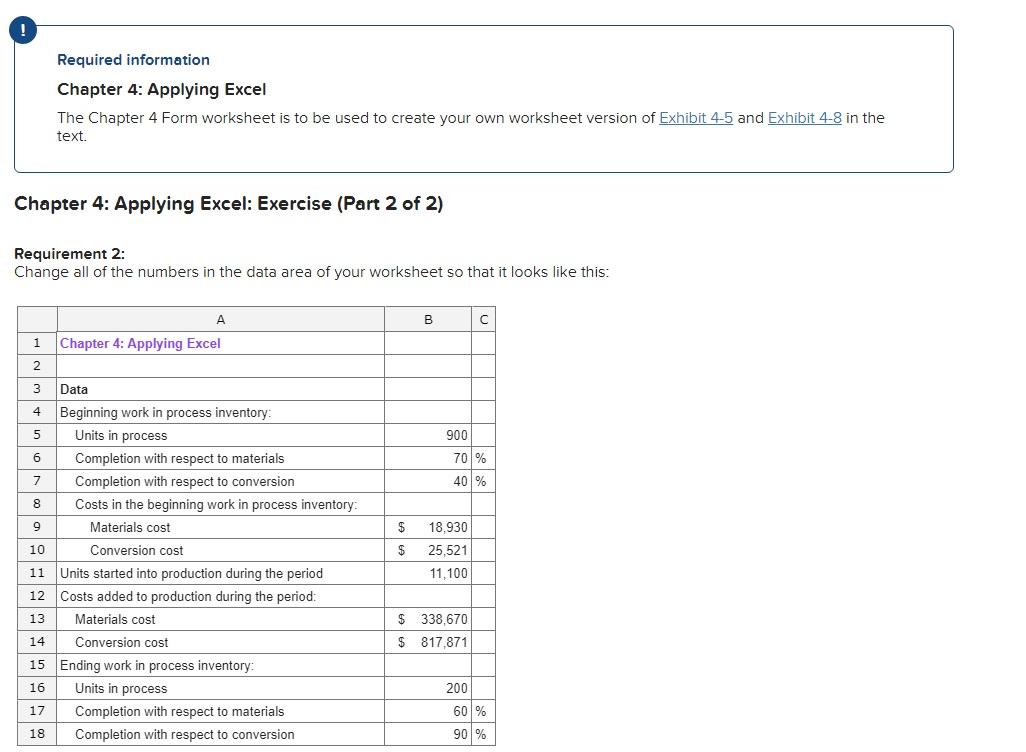 Solved Required information Chapter 2: Applying Excel This