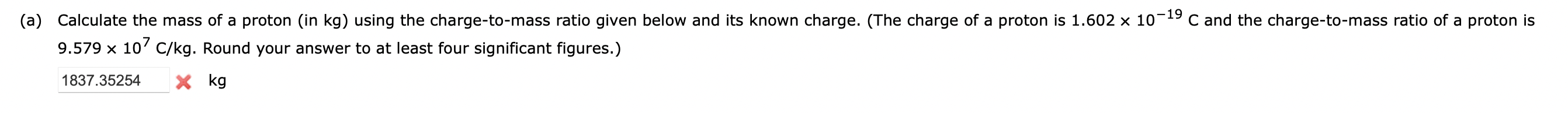 charge to mass ratio of proton formula