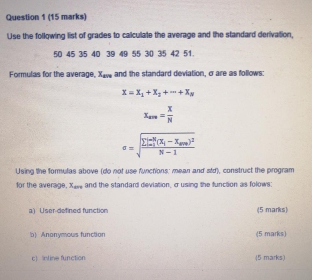 Solved Question 1 (15 marks) Use the following list of | Chegg.com