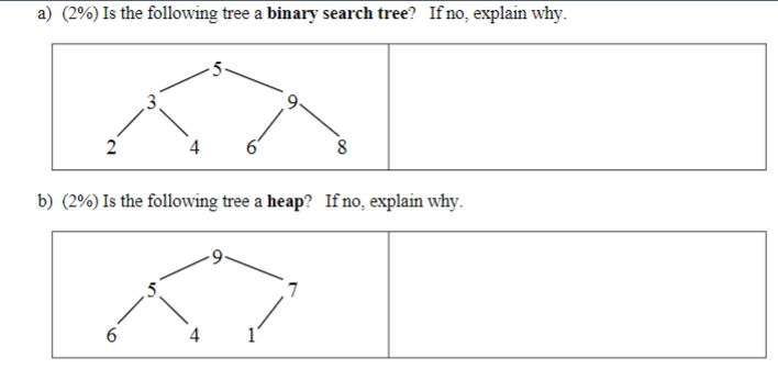 Solved a) (2%) Is the following tree a binary search tree? | Chegg.com