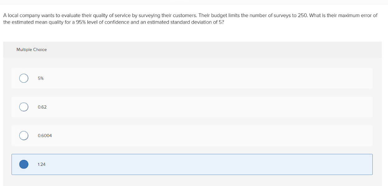 Solved A local company wants to evaluate their quality of | Chegg.com