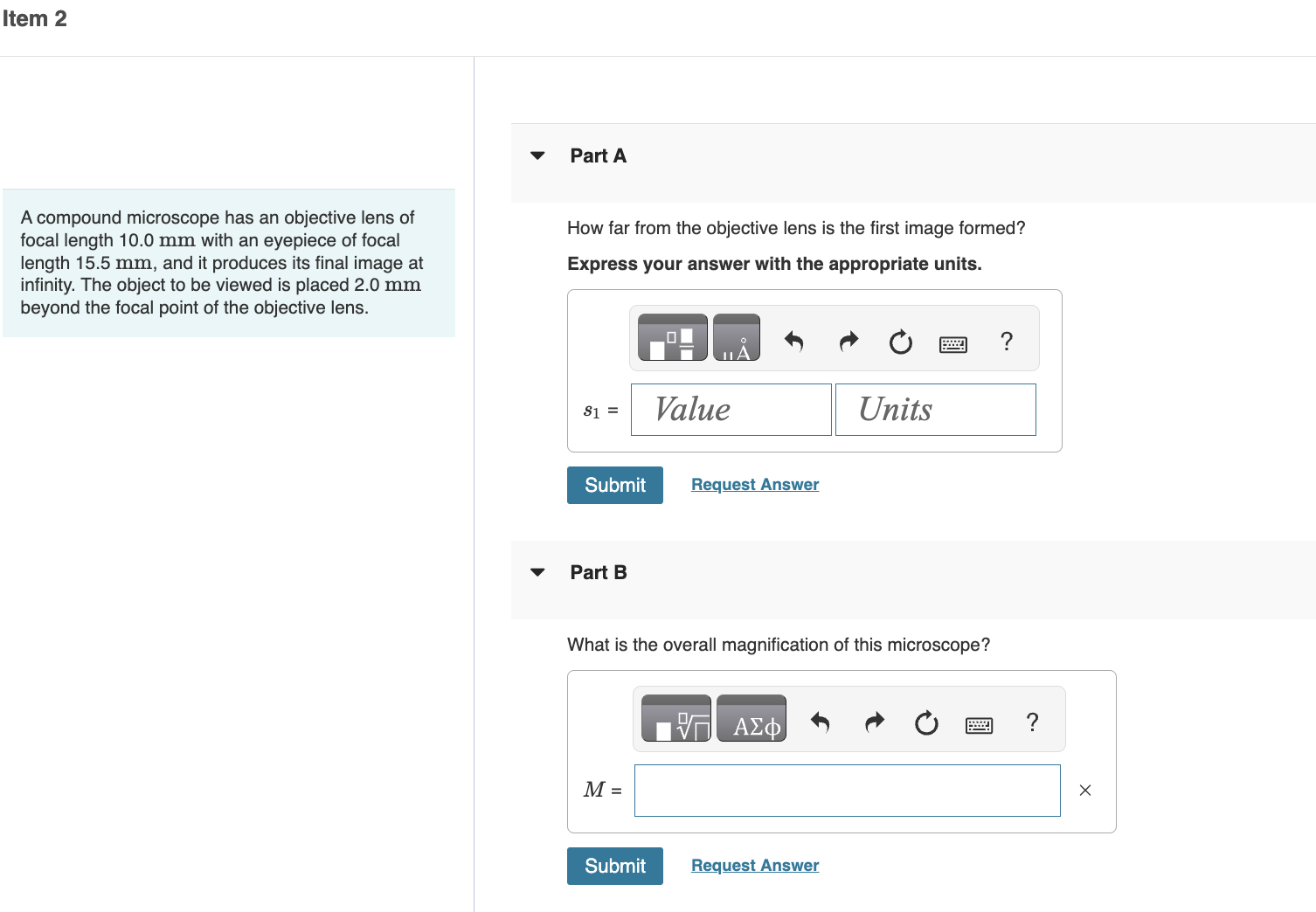 Solved A compound microscope has an objective lens of focal | Chegg.com
