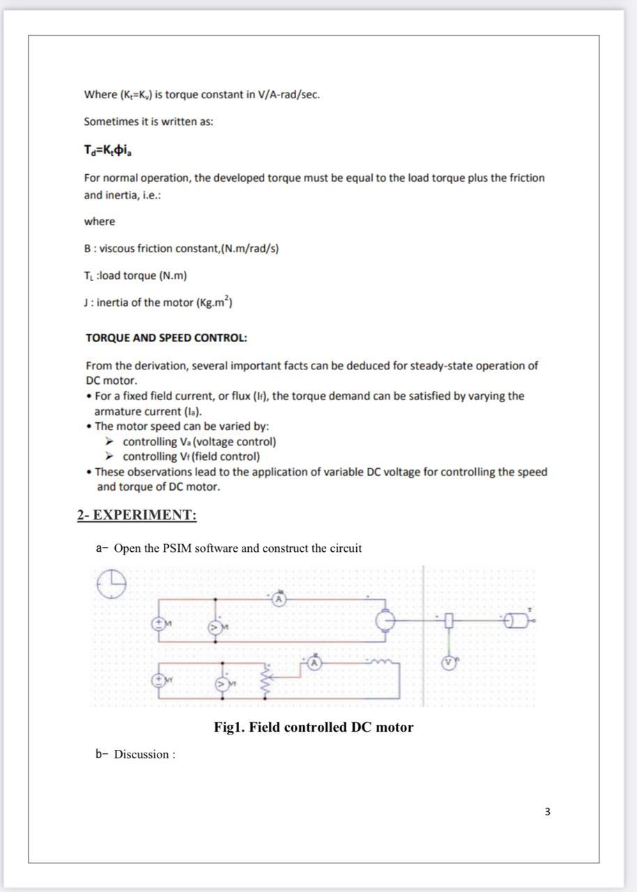 Solved LAB 1 : Speed control of separately excited DC motor | Chegg.com
