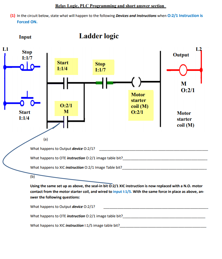 Relay Logic, PLC Programming and short answer section