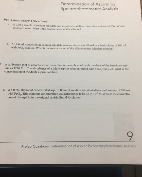 Solved Determination of Aspirin by Spectrophotometric