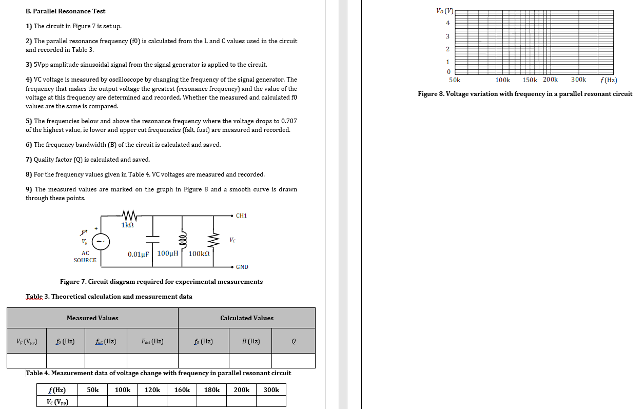 Solved B. Parallel Resonance Test Vo(V) 4 1) The Circuit In | Chegg.com