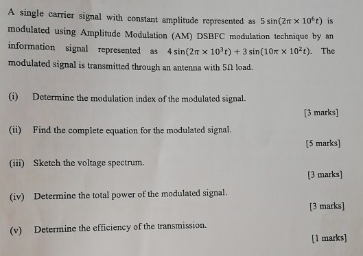 Solved A single carrier signal with constant amplitude | Chegg.com