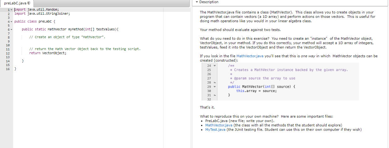 Solved Description The Mathvector.java file contains a class | Chegg.com