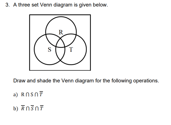 Solved 3. A Three Set Venn Diagram Is Given Below. Draw And | Chegg.com