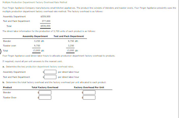 Solved Multiple Production Department Factory Overhead Rate | Chegg.com