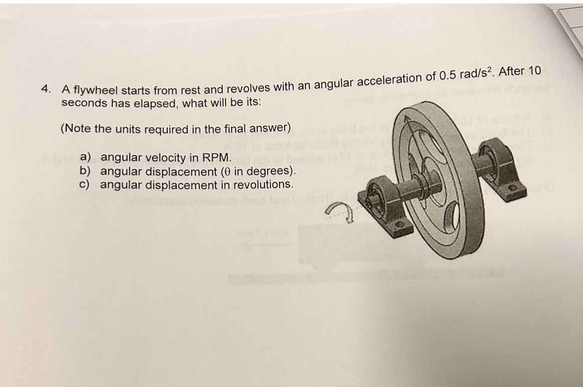 Solved 4. A flywheel starts from rest and revolves with an | Chegg.com