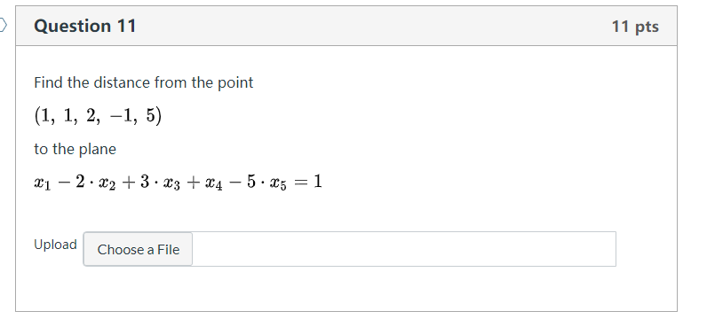 Solved > Question 11 11 pts Find the distance from the point | Chegg.com