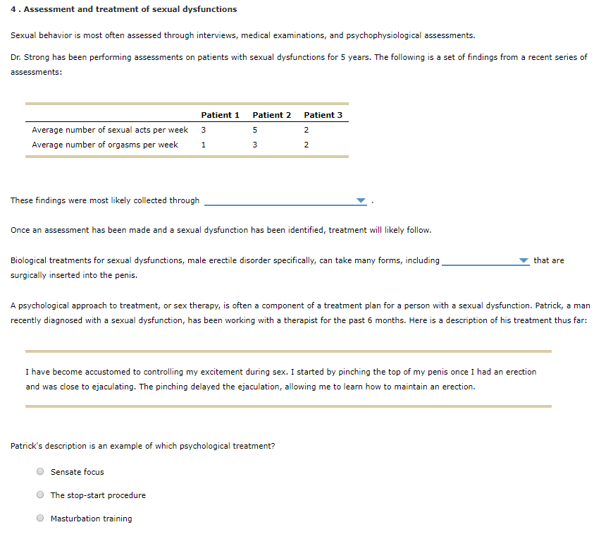 Solved 4. Assessment and treatment of sexual dysfunctions Chegg