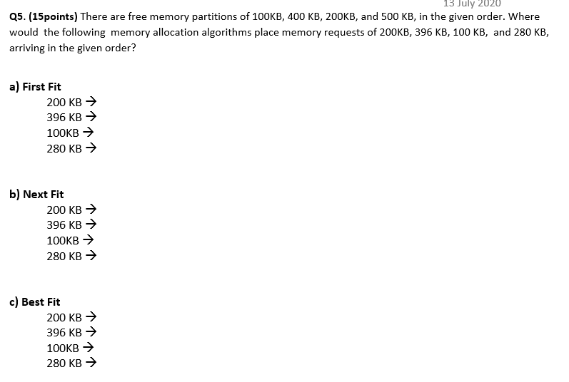Solved 13 July 25. (15points) There are free memory | Chegg.com