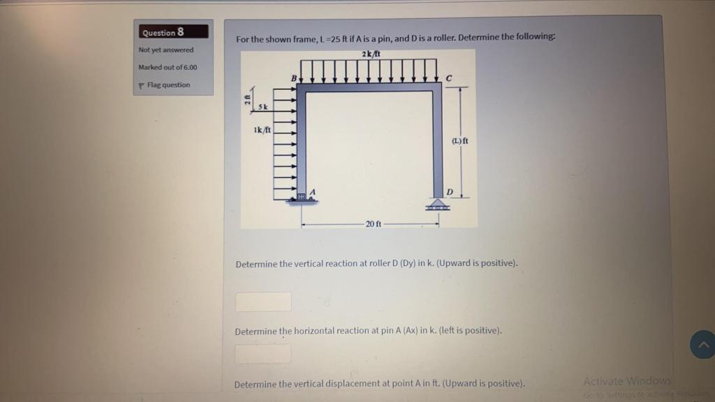 Solved Question 8 Not yet answered For the shown frame, L=25 | Chegg.com