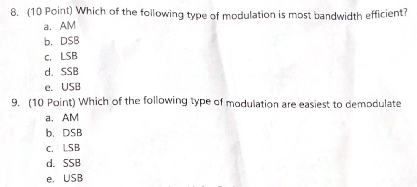 Solved 8. (10 Point) Which of the following type of | Chegg.com