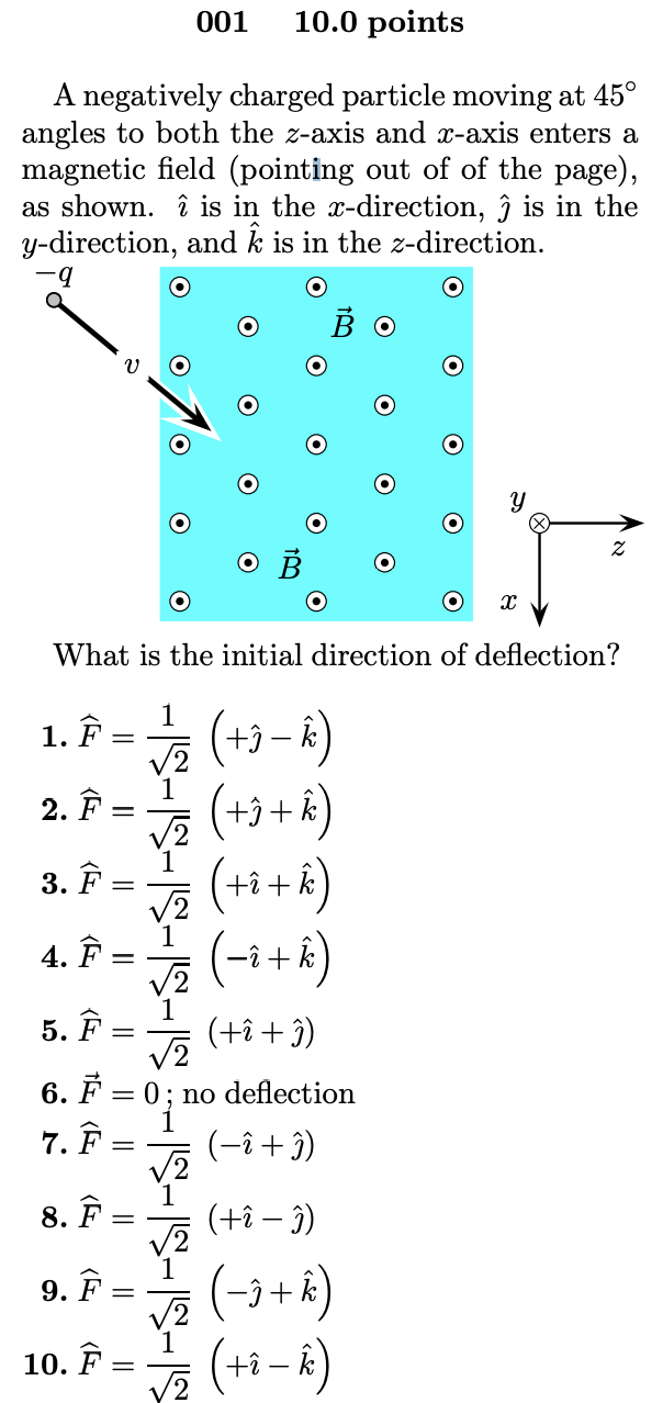 Solved 001 10.0 points A negatively charged particle moving | Chegg.com