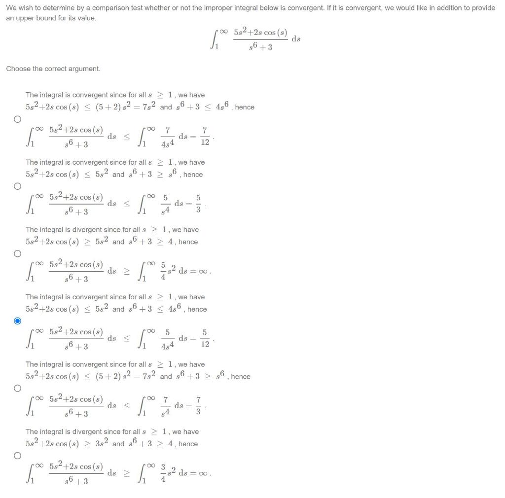 Solved We wish to determine by a comparison test whether or | Chegg.com