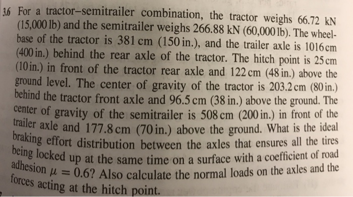 Solved 6 For a tractor-semitrailer combination, the tractor | Chegg.com