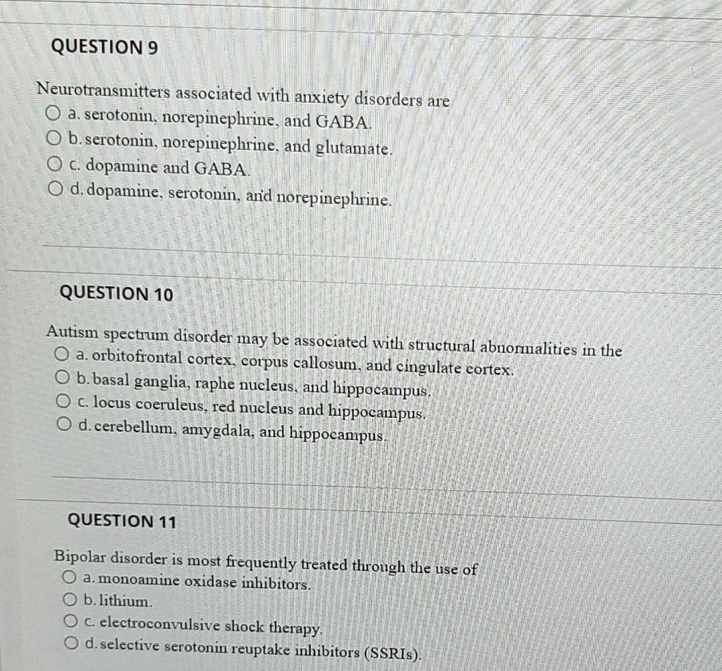 Solved QUESTION 9 Neurotransmitters associated with anxiety | Chegg.com