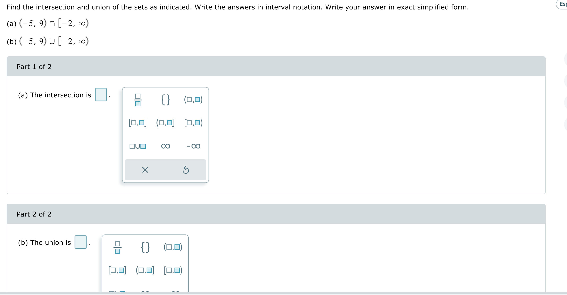 Solved Find the intersection and union of the sets as | Chegg.com