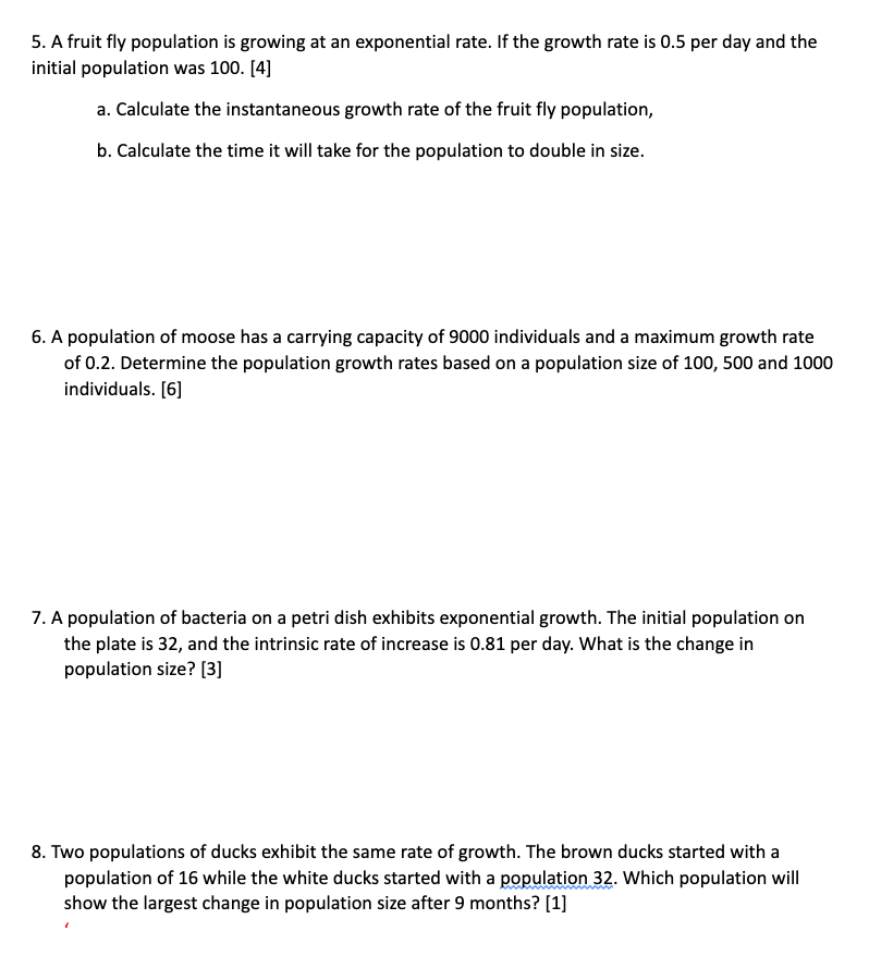 Solved 5. A fruit fly population is growing at an | Chegg.com