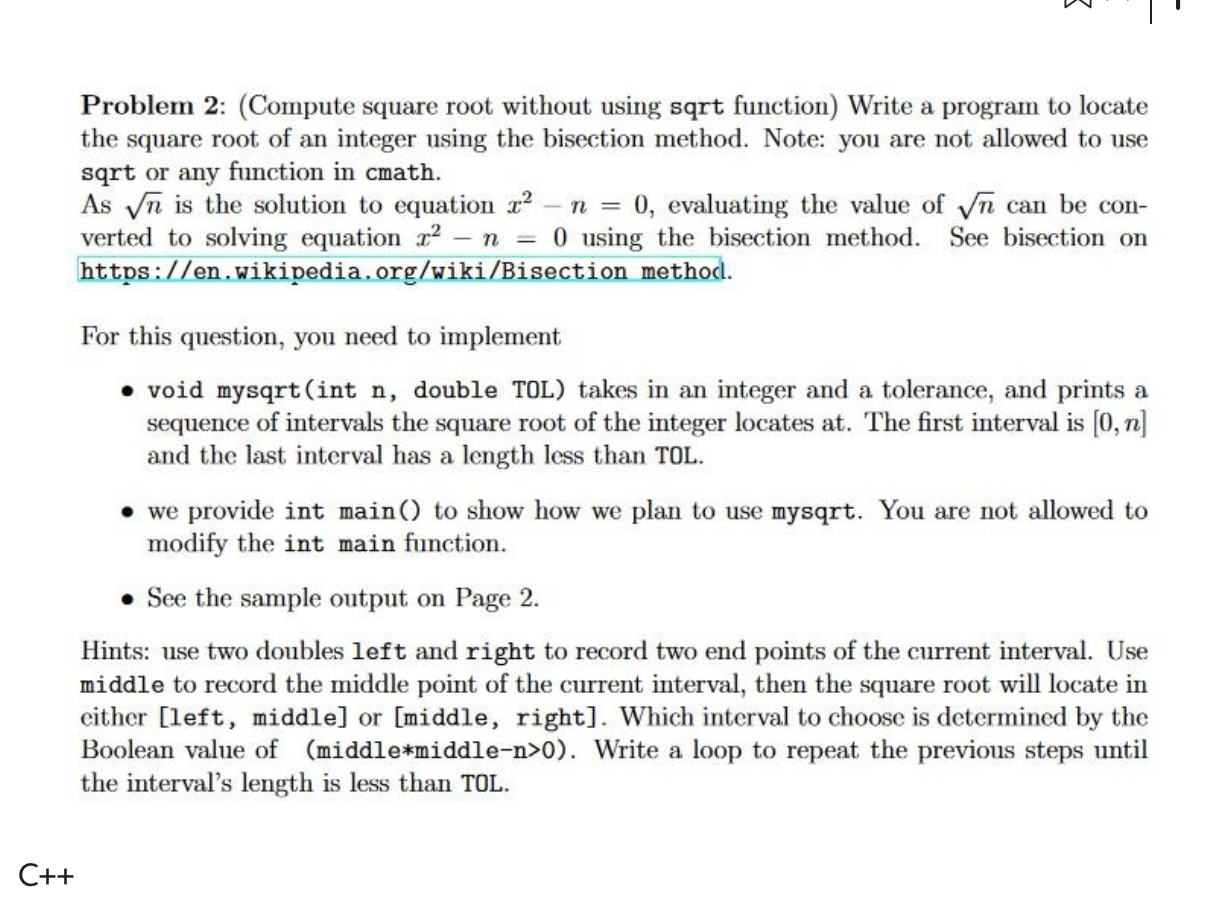 solved-problem-2-compute-square-root-without-using-sqrt-chegg