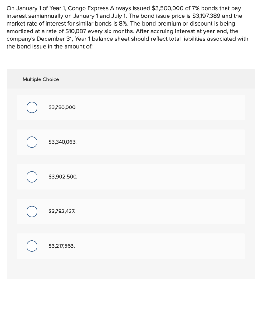 Solved On January 1 of Year 1, Congo Express Airways issued