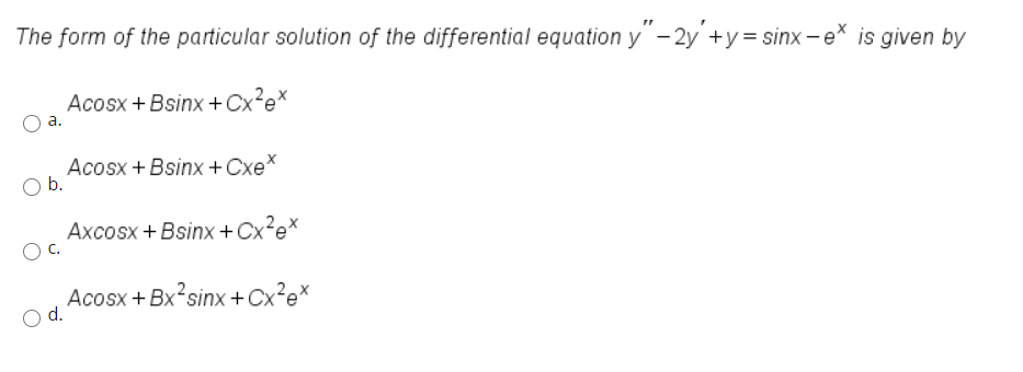 Solved The Form Of The Particular Solution Of The Chegg Com