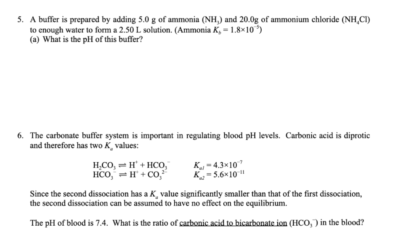 Solved 5. A buffer is prepared by adding 5.0 g of ammonia | Chegg.com