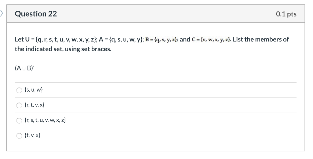 Solved Question 22 0 1 Pts Let U Q R S T U V W Chegg Com