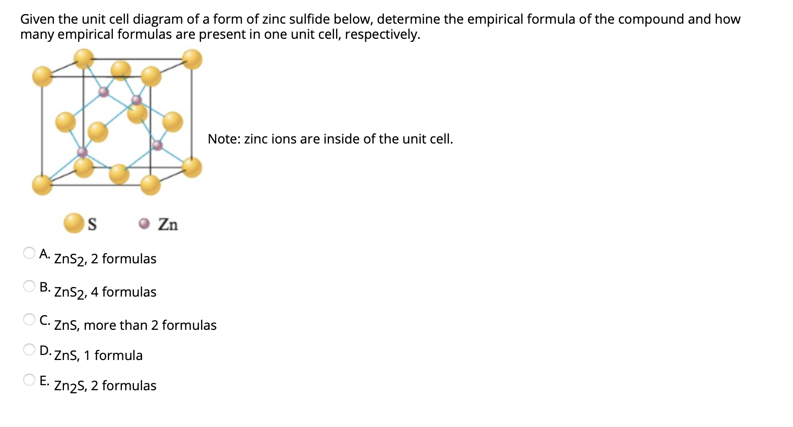 Solved Given the unit cell diagram of a form of zinc sulfide