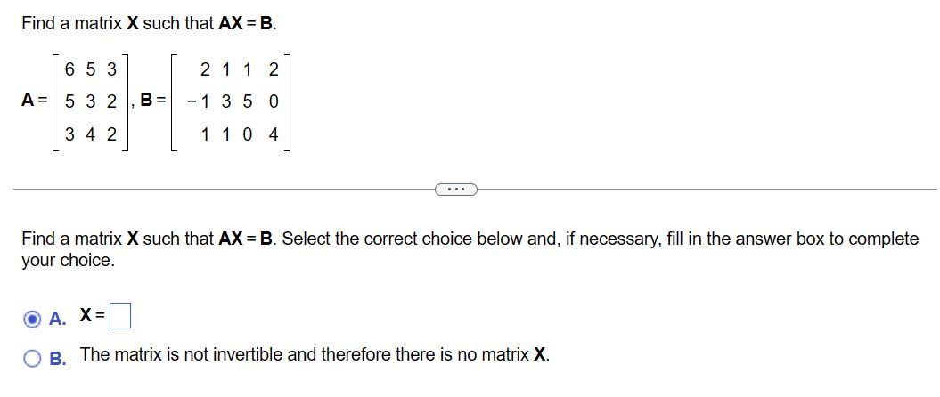 Solved Find a matrix X such that AX=B. | Chegg.com