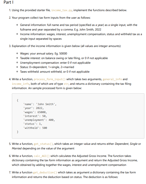 Solved 1. Using the provided starter file, income_tax. py, | Chegg.com