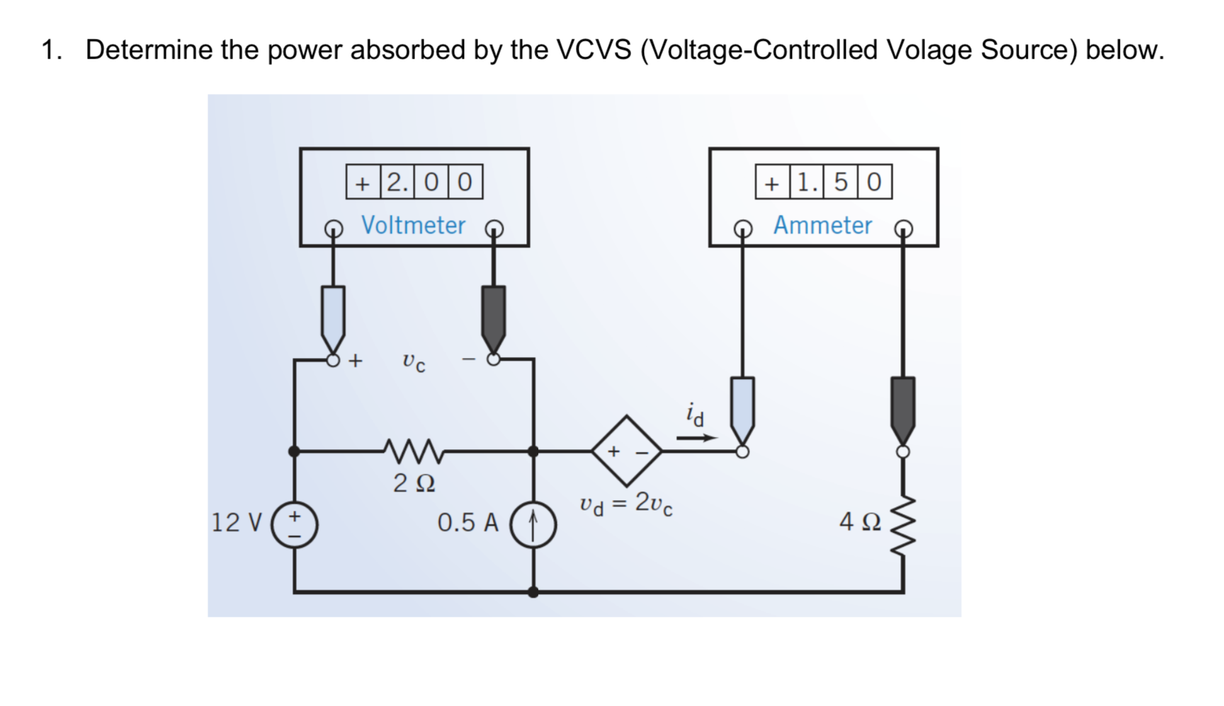 Solved 1. Determine The Power Absorbed By The Vcvs 