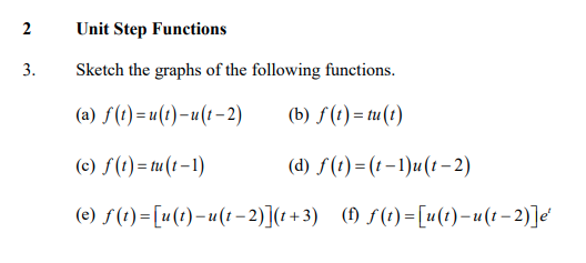 Solved 2 3. Unit Step Functions Sketch the graphs of the | Chegg.com