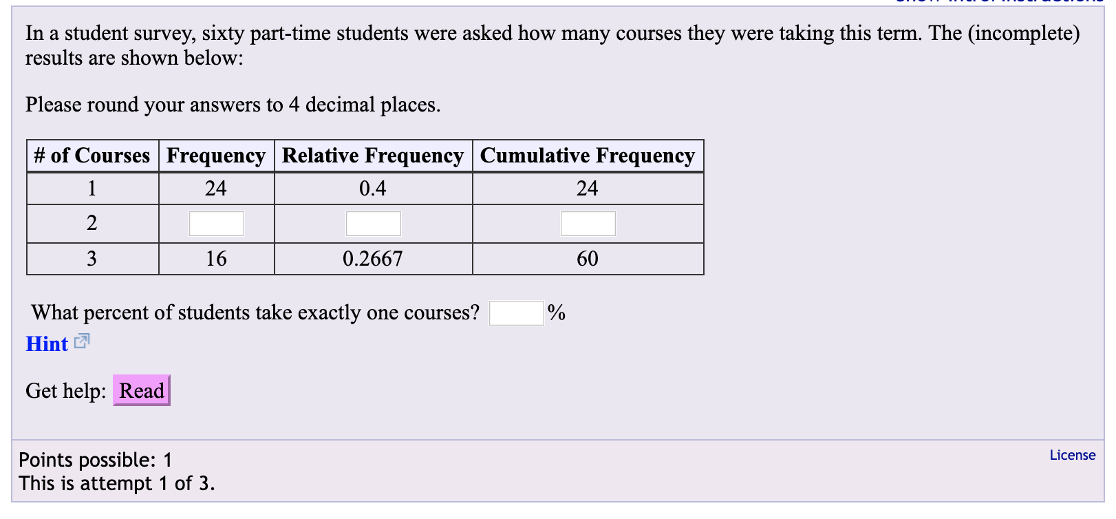 Solved In a student survey, sixty part-time students were | Chegg.com