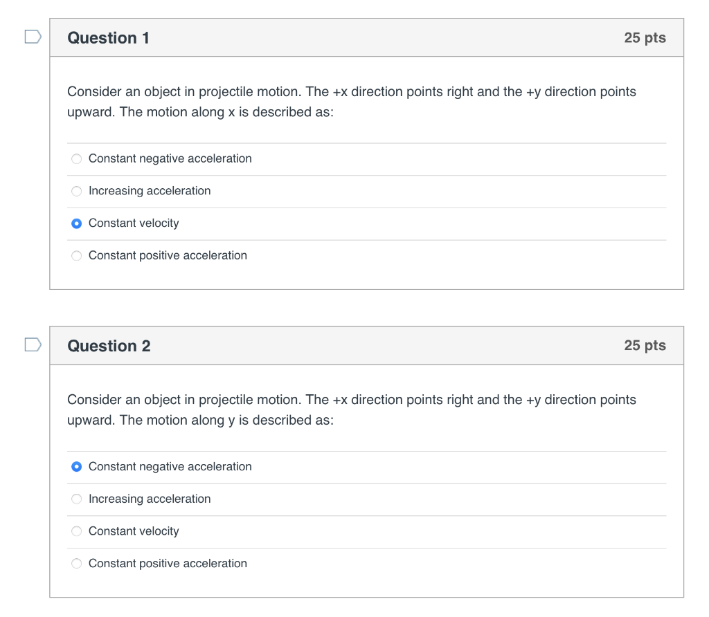 Solved Question 1 25 pts Consider an object in projectile | Chegg.com