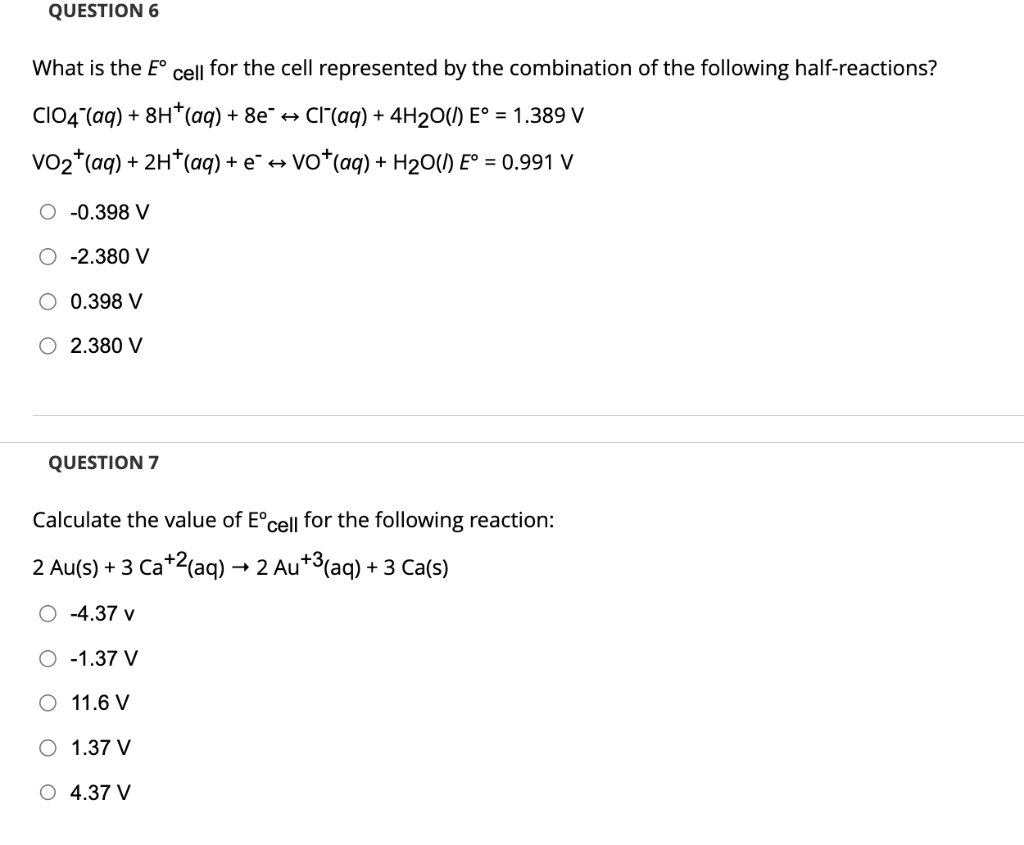 Solved What is the E∘ cell for the cell represented by the | Chegg.com