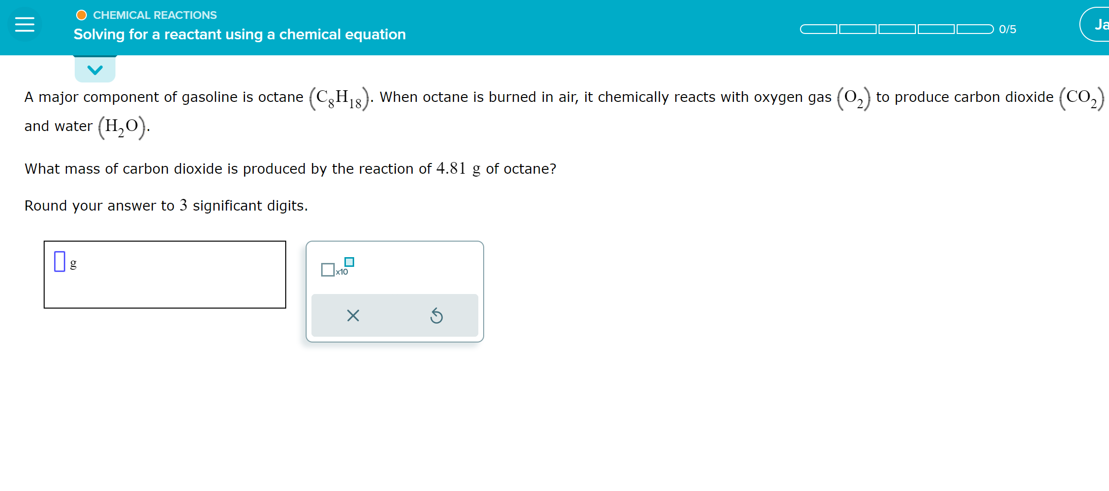 Solved A major component of gasoline is octane (C8H18). When | Chegg.com