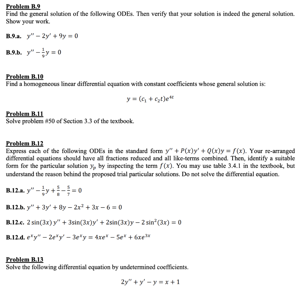 Solved Problem B9 Find The General Solution Of The 4448