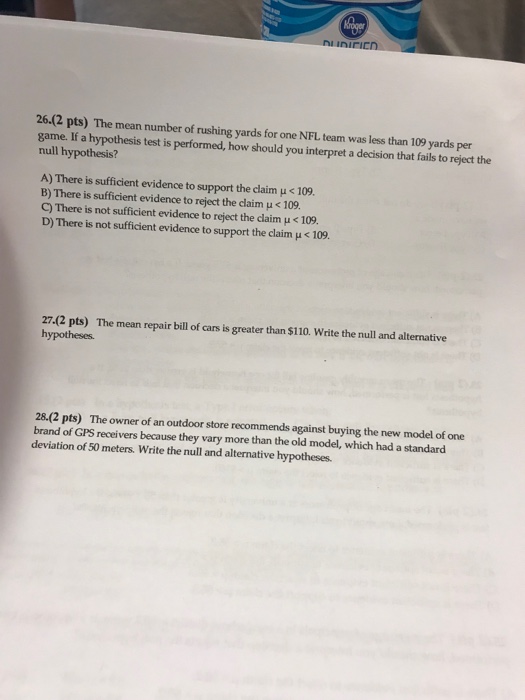 Solved UDICICn 26.(2 pts) The mean number of rushing yards