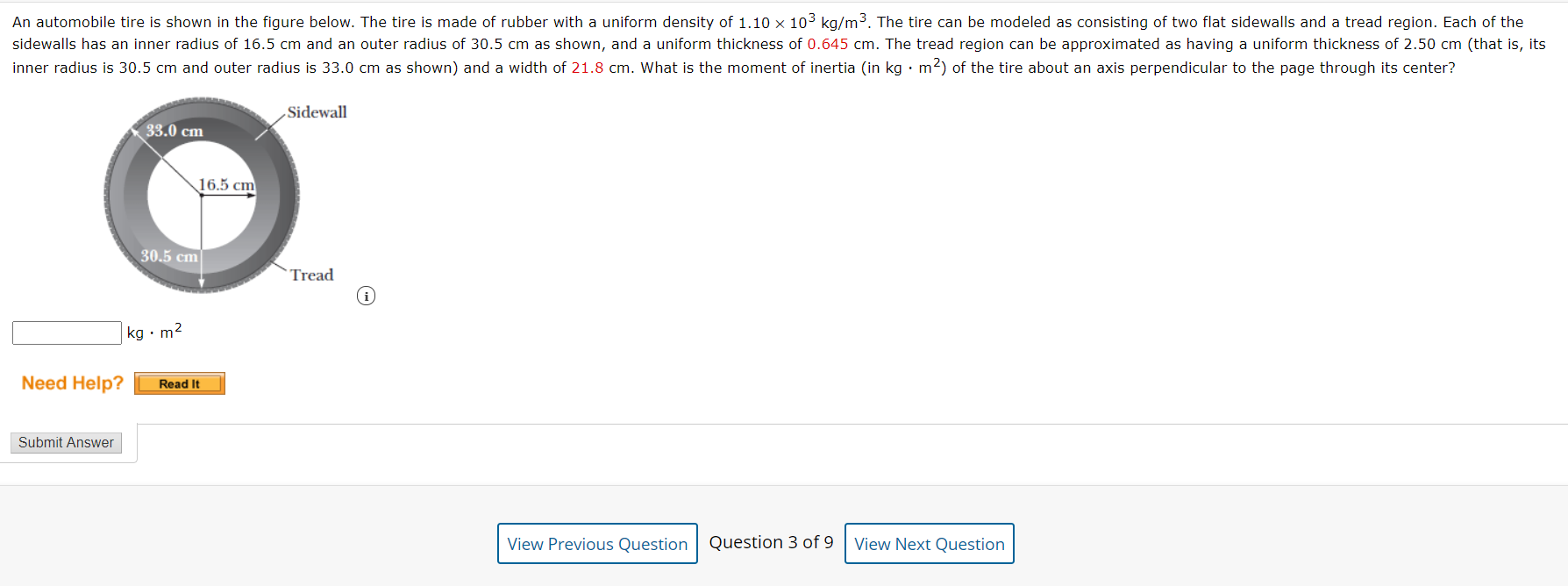 Solved An automobile tire is shown in the figure below. The | Chegg.com