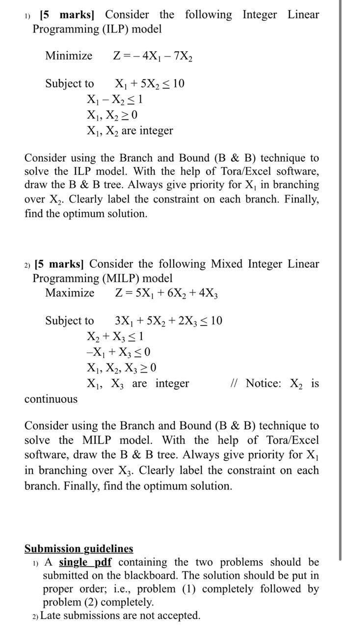 Solved 1) 15 Marks] Consider The Following Integer Linear | Chegg.com