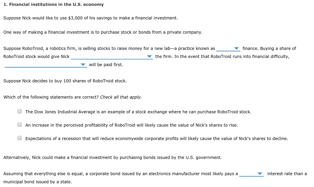 Solved 1 Financial Institutions In The Us Economy Suppose