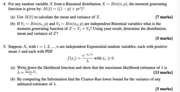 Solved 4 For Any Random Variable X From A Binomial 8712